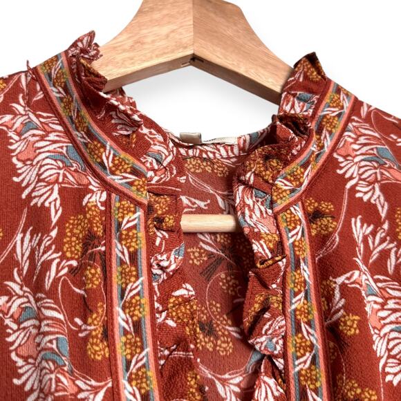 Max Studio Burnt Orange Floral Ruffled Tiered Smocked Maxi Dress Women's Size XL - Picture 6 of 11